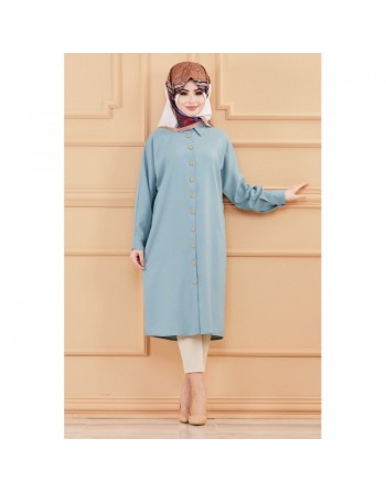 Tunique longue pour femme - Chemise boutonnée ample (Vêtement hijab) - Couleur menthe 
