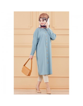 Tunique longue pour femme - Chemise boutonnée ample (Vêtement hijab) - Couleur menthe 