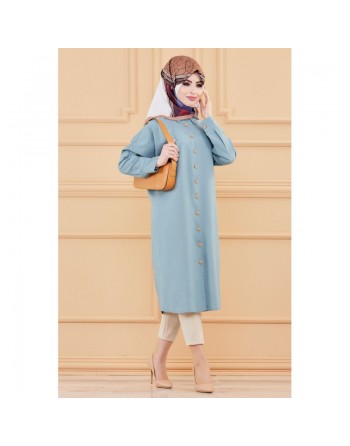 Tunique longue pour femme - Chemise boutonnée ample (Vêtement hijab) - Couleur menthe 