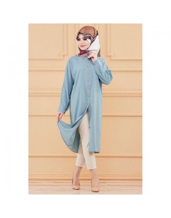 Tunique longue pour femme - Chemise boutonnée ample (Vêtement hijab) - Couleur menthe 