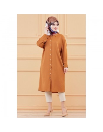 Tunique longue - Chemise boutonnée ample (Vêtement femme voilée) - Couleur tabac 