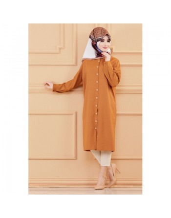 Tunique longue - Chemise boutonnée ample (Vêtement femme voilée) - Couleur tabac 