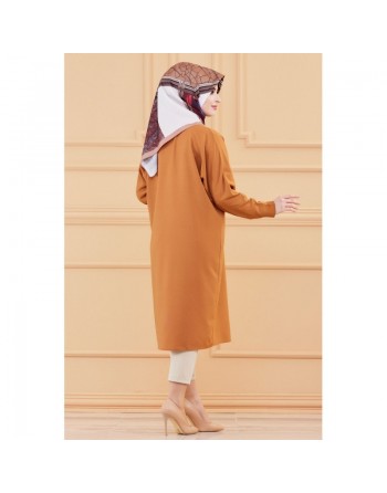 Tunique longue - Chemise boutonnée ample (Vêtement femme voilée) - Couleur tabac 