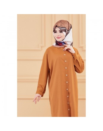Tunique longue - Chemise boutonnée ample (Vêtement femme voilée) - Couleur tabac 