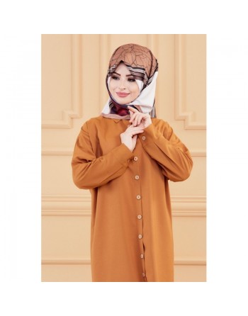 Tunique longue - Chemise boutonnée ample (Vêtement femme voilée) - Couleur tabac 
