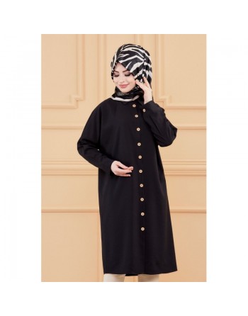 Tunique longue pour femme - Chemise boutonnée ample - Couleur noir 