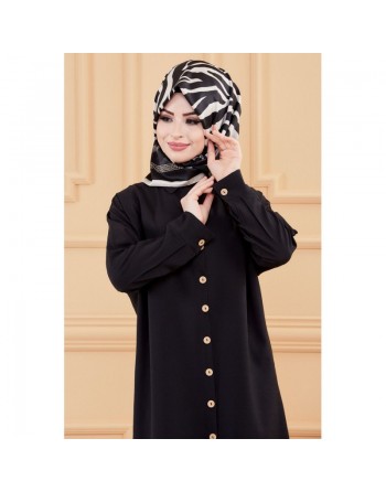 Tunique longue pour femme - Chemise boutonnée ample - Couleur noir 