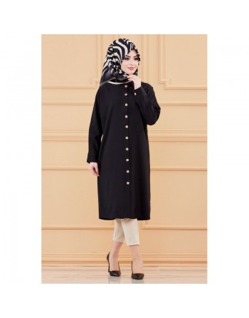 Tunique longue pour femme - Chemise boutonnée ample - Couleur noir 