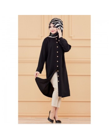 Tunique longue pour femme - Chemise boutonnée ample - Couleur noir 