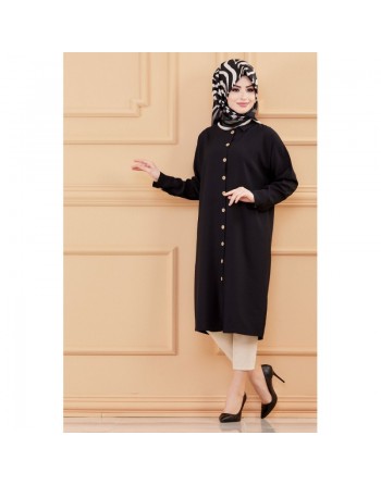 Tunique longue pour femme - Chemise boutonnée ample - Couleur noir 