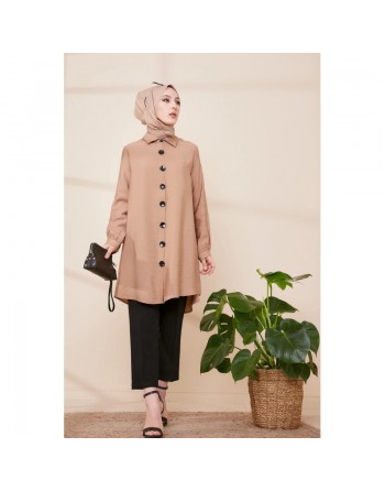 Chemise à gros boutons (Tunique style habillé pour femme voilée) - Couleur beige 