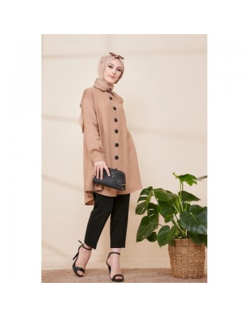 Chemise à gros boutons (Tunique style habillé pour femme voilée) - Couleur beige 