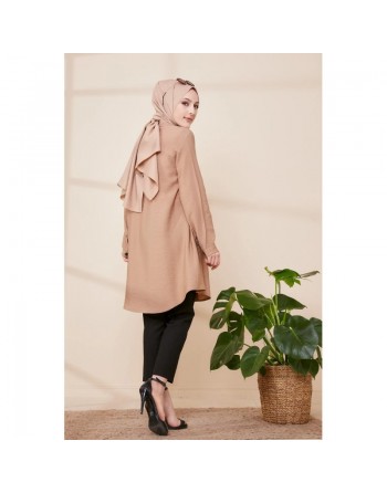 Chemise à gros boutons (Tunique style habillé pour femme voilée) - Couleur beige 