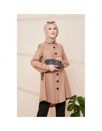 Chemise à gros boutons (Tunique style habillé pour femme voilée) - Couleur beige 