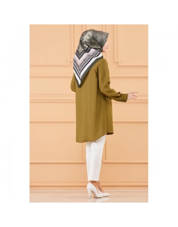 Chemise à gros boutons (Tunique style habillé pour hijab) - Couleur kaki foncé 