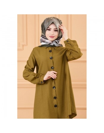 Chemise à gros boutons (Tunique style habillé pour hijab) - Couleur kaki foncé 