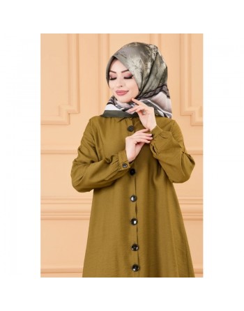 Chemise à gros boutons (Tunique style habillé pour hijab) - Couleur kaki foncé 