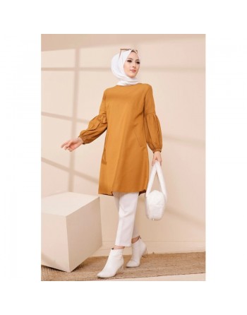 Tunique casual à manches bouffantes pour femme (Vêtement pour musulmane) - Couleur moutarde 