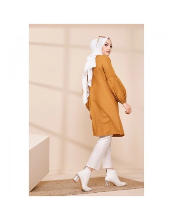 Tunique casual à manches bouffantes pour femme (Vêtement pour musulmane) - Couleur moutarde 
