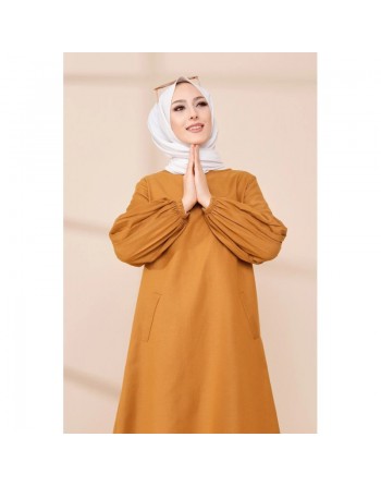 Tunique casual à manches bouffantes pour femme (Vêtement pour musulmane) - Couleur moutarde 