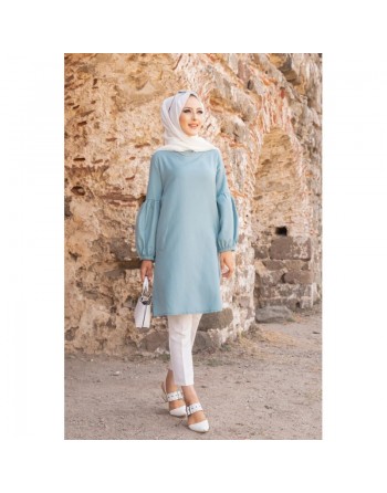 Tunique casual à manche ballon pour femme (Vêtement habillé pour musulmane) - Couleur menthe 