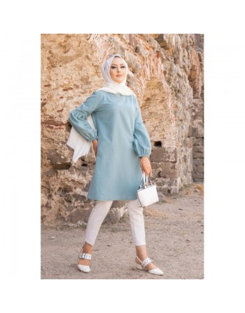Tunique casual à manche ballon pour femme (Vêtement habillé pour musulmane) - Couleur menthe 