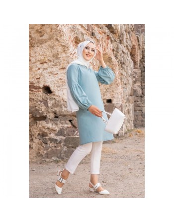 Tunique casual à manche ballon pour femme (Vêtement habillé pour musulmane) - Couleur menthe 