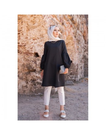 Tunique casual à manches bouffantes pour femme (Vêtement pour musulmane) - Couleur noir 