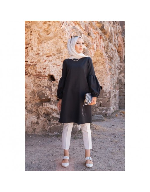 Tunique casual à manches bouffantes pour femme (Vêtement pour musulmane) - Couleur noir Tunique casual à manches bouffantes pour femme (Vêtement pour musulmane) - Couleur noir