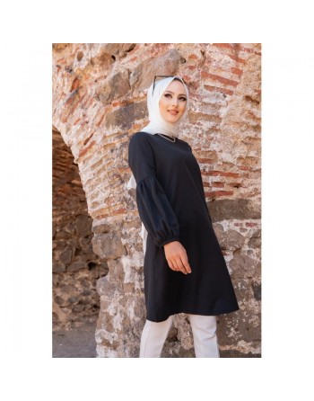 Tunique casual à manches bouffantes pour femme (Vêtement pour musulmane) - Couleur noir 
