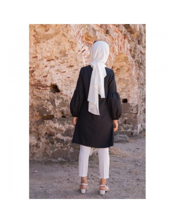Tunique casual à manches bouffantes pour femme (Vêtement pour musulmane) - Couleur noir 
