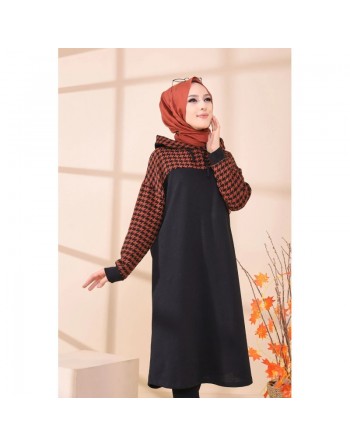 Tunique avec capuche bicolore (Tuniques modernes pour femme voilée) - Couleur noir et brique 