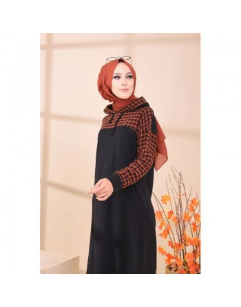 Tunique avec capuche bicolore (Tuniques modernes pour femme voilée) - Couleur noir et brique 