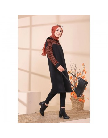 Tunique avec capuche bicolore (Tuniques modernes pour femme voilée) - Couleur noir et brique 