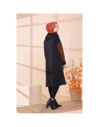 Tunique avec capuche bicolore (Tuniques modernes pour femme voilée) - Couleur noir et brique 