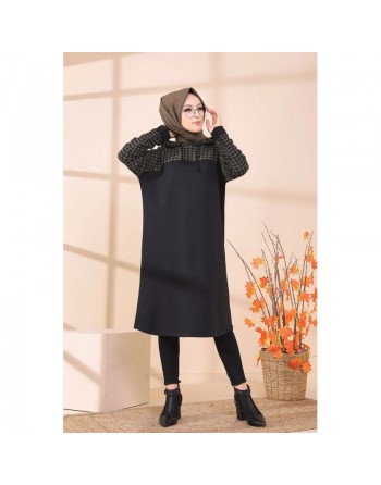 Tunique avec capuche bicolore (Tenue moderne pour Hijab) - Couleur noir et kaki 