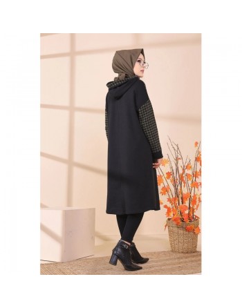 Tunique avec capuche bicolore (Tenue moderne pour Hijab) - Couleur noir et kaki 