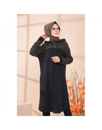 Tunique avec capuche bicolore (Tenue moderne pour Hijab) - Couleur noir et kaki 