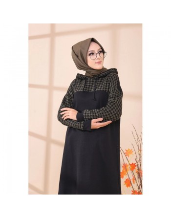 Tunique avec capuche bicolore (Tenue moderne pour Hijab) - Couleur noir et kaki 