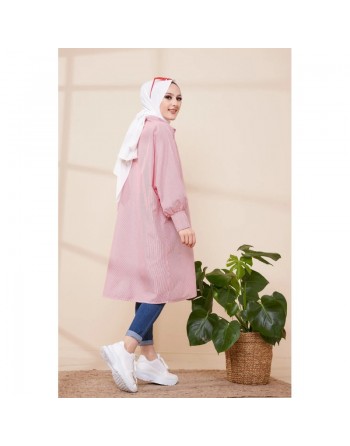 Chemise-Tunique longue à rayures (Vêtement pour femme voilée) - Couleur rouge 