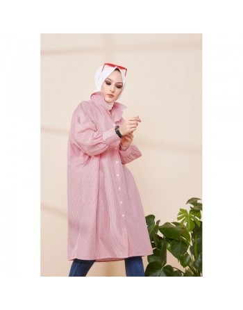 Chemise-Tunique longue à rayures (Vêtement pour femme voilée) - Couleur rouge 
