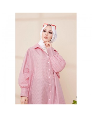 Chemise-Tunique longue à rayures (Vêtement pour femme voilée) - Couleur rouge 