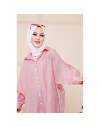 Chemise-Tunique longue à rayures (Vêtement pour femme voilée) - Couleur rouge 