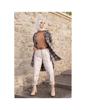 Chemise - Tunique à carreaux (Vêtement hijab pour femme) - Couleur noir et taba 