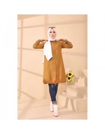 Tunique-Chemise ample boutonnée (Vêtement style moderne pour femme voilée) - Couleur bronze 