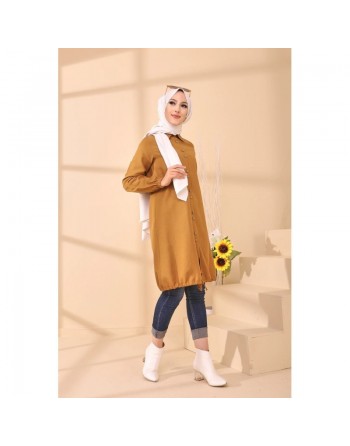 Tunique-Chemise ample boutonnée (Vêtement style moderne pour femme voilée) - Couleur bronze 