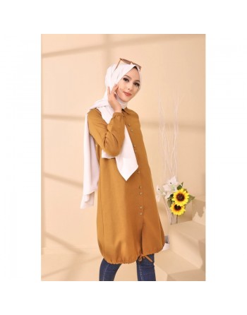 Tunique-Chemise ample boutonnée (Vêtement style moderne pour femme voilée) - Couleur bronze 