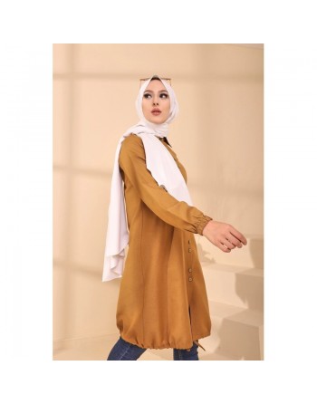 Tunique-Chemise ample boutonnée (Vêtement style moderne pour femme voilée) - Couleur bronze 