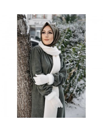Robe tissu polaire avec ceinture (Vêtement Hijab Saison Automne-Hiver) - Couleur kaki 