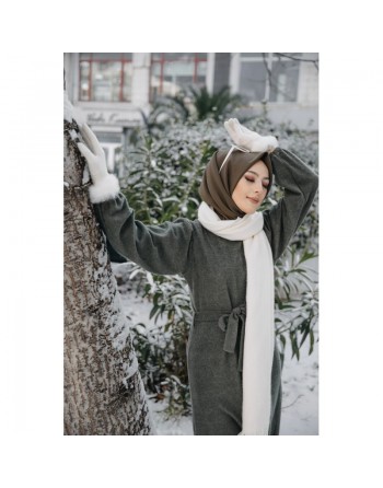 Robe tissu polaire avec ceinture (Vêtement Hijab Saison Automne-Hiver) - Couleur kaki 